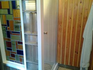 a bathroom with a shower with a glass door at Ferienhaus Werner in Neustadt