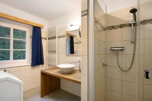 a bathroom with a sink and a shower at Idyllisches Bauernhaus in Gerswalde +23 photos