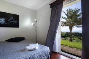 a bedroom with a bed and a large window at Vivenda do Monte in Achadinha
