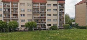 an apartment building with a yard in front of it at Ferienwohnung Mücheln 2 in Mücheln