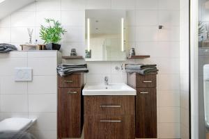 a bathroom with a sink and a mirror at Auenwald in Roding +27 photos