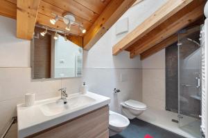 a bathroom with a sink and a toilet at Ciasa Irene App Mansarde in La Villa