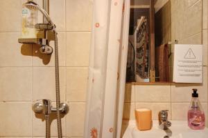 a shower in a bathroom with a sink at The Perfect Cottage in São Vicente +19 photos