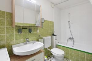 a bathroom with a sink and a toilet at Ferienwohnung Rehm in Bad Säckingen +13 photos