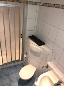 a small bathroom with a toilet and a sink at Ferienwohnung Stark in Scheßlitz