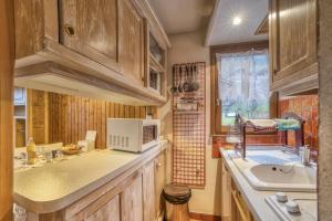 a kitchen with a sink and a microwave at Studio cabine Le Charvet in Le Grand-Bornand