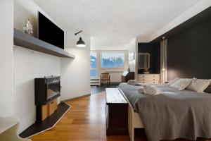 a bedroom with a large bed and a tv at Lake Como - Incanto in Valvarrone
