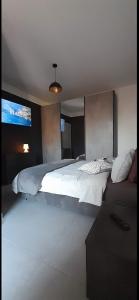a bedroom with a large bed and a couch at attico19 in Montecatini Terme
