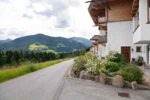an empty road in the mountains near a house at Bergnest Penning in Hopfgarten im Brixental