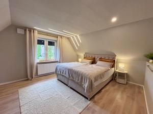 a bedroom with a large bed and a window at Casa Kokorey in Rellingen
