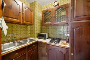 a kitchen with wooden cabinets and a sink at Maison Olga - La Roisette in Valtournenche