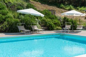 a swimming pool with chairs and umbrellas at Universal Harmony - Usignolo in Dicomano +25 photos