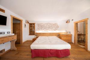 a bedroom with a large bed and a television at La pratolina monolocale in Castello di Fiemme