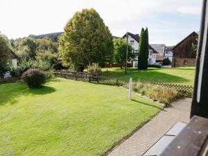 a view of a yard from a house at Ferienwohnung Wennetal in Schmallenberg