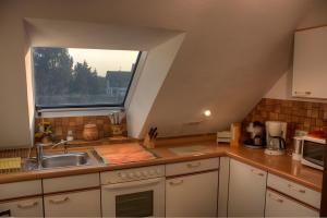 a kitchen with a sink and a window at Haus Wehrle in Breisach am Rhein