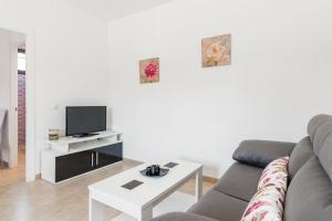 a living room with a couch and a tv and a table at Magnolia A - Solo Familias in Conil de la Frontera