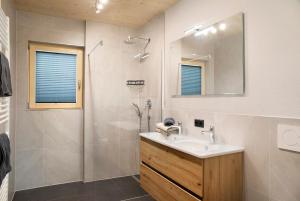 a bathroom with a sink and a shower at Apart Mountainview in Rohrberg