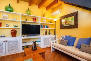 a living room with a couch and a tv at Ses Oliveres en Port Verd in Son Servera