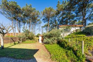 a garden with a house and trees in the background at Chardons bleus - villa 6p in Capbreton
