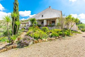 a house with palm trees and a garden at Finca Las Nuevas Casa Carmen in Alora