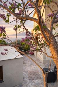 a tree in front of a building with purple flowers at L'antica Pigna Chateau in Vico Equense