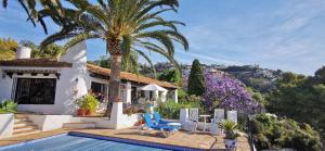 a house with a palm tree and a swimming pool at Villa Paraíso Azul in Salobreña
