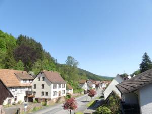 a village in the mountains with houses and a street at Ferienhaus Villa Wolffsschlucht in Oberzent