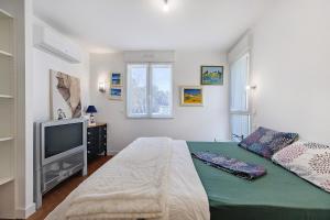 a bedroom with a bed and a television at Chambres D'hôtes Sous Le Pin in Les Sables-d'Olonne