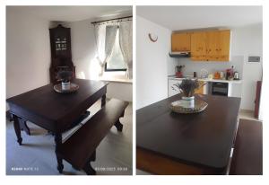 a kitchen and a dining room table and a kitchen with a table and a table at La Colombara di Castione in Casone +10 photos