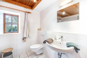 a white bathroom with a sink and a toilet at Ole Schün Dannau in Oldenburg in Holstein +36 photos