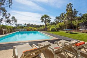 a swimming pool with lounge chairs next to a yard at Foz Fancy Fun in Foz do Arelho