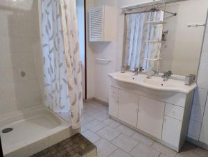 a white bathroom with a sink and a shower at Gite cozy, Parc naturel du Morvan in Lormes +34 photos