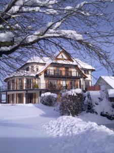 a large house with snow on the ground at Feriendomizil Berta Benzingen 2 in Winterlingen