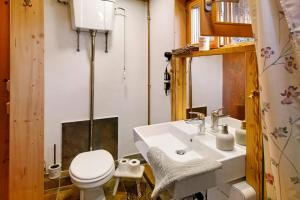 a bathroom with a white sink and a toilet at Uptrulli-Minihaus in Vogt