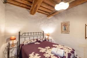 a bedroom with a bed and a wooden ceiling at Cal Torrentí in Caserras +28 photos