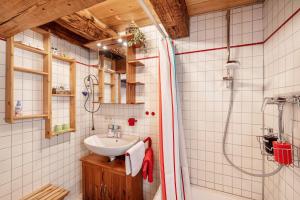 a bathroom with a sink and a shower at Schuler-Haus in Balingen +21 photos