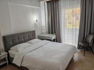 a bedroom with a white bed and a window at Hotel Rania in Loutra Edipsou +85 photos