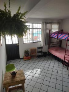 a room with two bunk beds and a table at Hostal Santa Anna in Xalapa