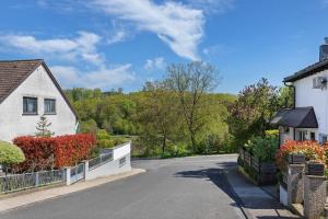 a road in a village with a house and trees at Ferienwohnung Norma in Taunusstein