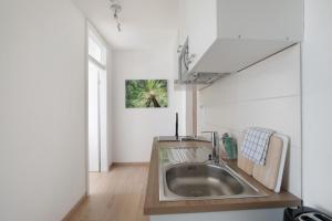 a kitchen with a sink in a room at Birkethof Gartenblick in Grimoldsried +23 photos