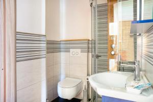 a bathroom with a toilet and a sink at Alta Valle Maira B in Acceglio +11 photos