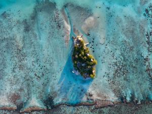 an aerial view of a rock in the water at EDEN Private Island TAHAA in Patio +198 photos