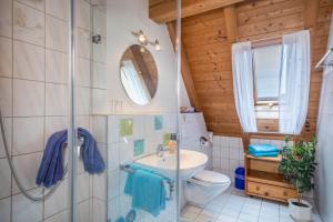 a bathroom with a toilet and a sink at Ferienwohnung Laile in Eriskirch +12 photos