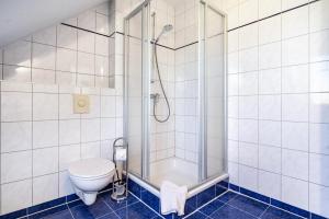 a bathroom with a toilet and a shower at Ferienwohnung 2 in Groß Zicker +21 photos