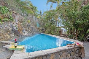 a swimming pool with a bottle of wine next to it at Finca el pilar in La Guancha