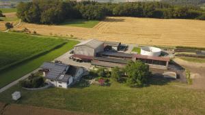 an aerial view of a large house with a farm at Klein aber Fein in Gottmadingen