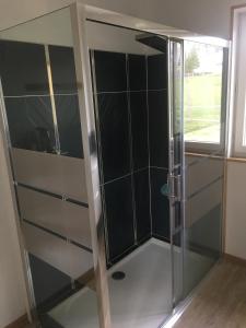 a shower with a glass door in a room at Gîte Le clos du bannet in Givonne +26 photos