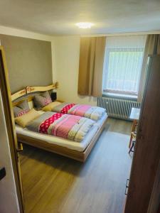 a bedroom with a bed in a room with a window at Bellas Mühlbachtal in Friedenfels +1 photo