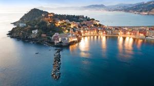 an aerial view of a town on an island in the water at Ca Olivella in Casarza Ligure