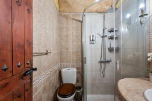 a bathroom with a toilet and a glass shower at Casa Cruz De Tierno in Agulo +24 photos